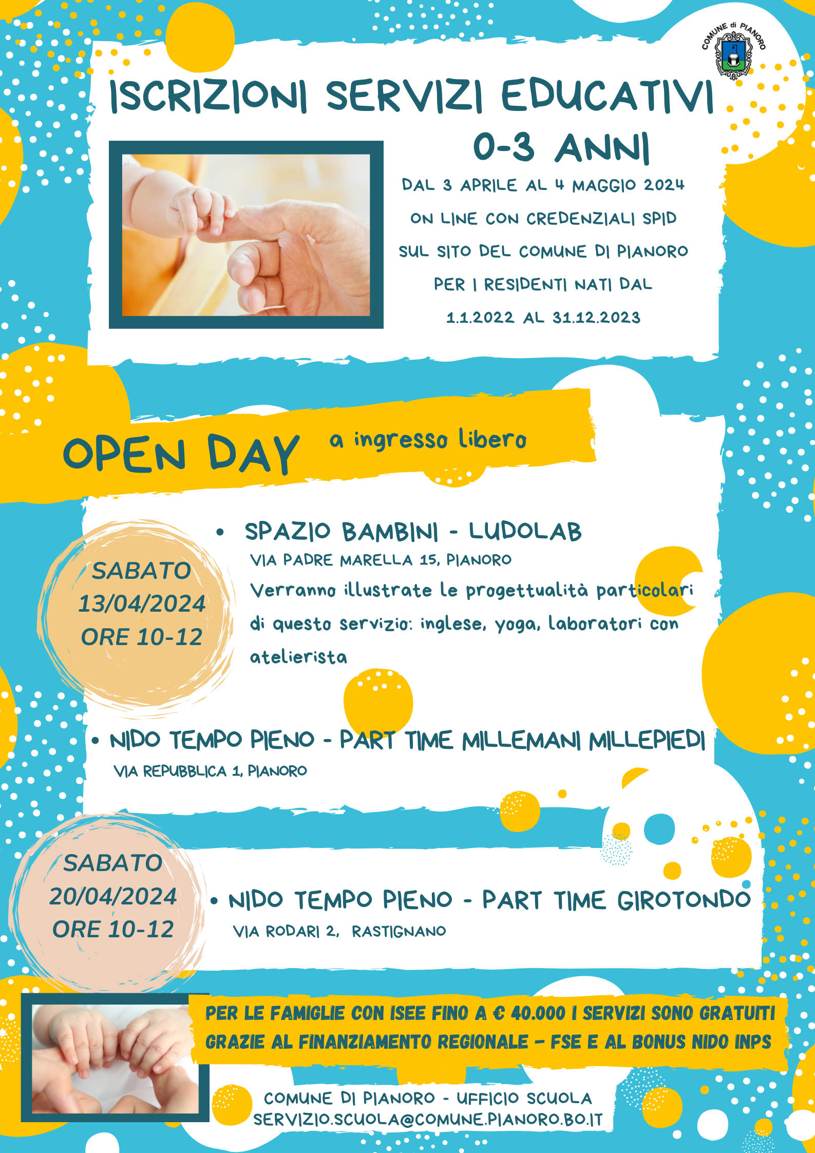 Apertura iscrizioni e open day servizi educativi 0-3 anni